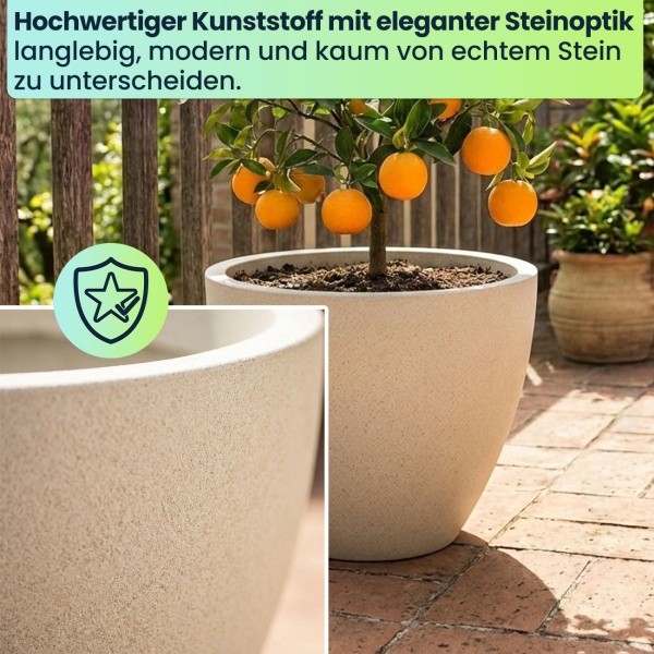 2er-Set Moderner Pflanzkübel Rund Ø38cm in Sand, Blumentopf 23L aus Kunststoff für Innen & Aussen, Frostsicher & UV-Beständig, Leichtgewicht