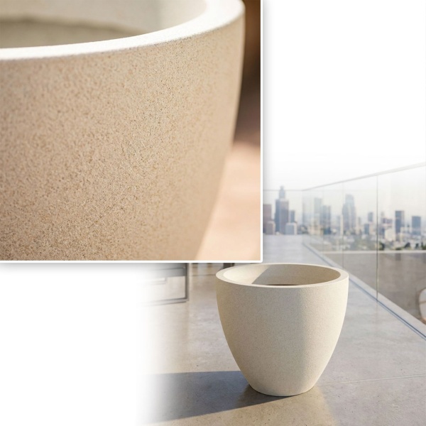 2er-Set Moderner Pflanzkübel Rund Ø38cm in Sand, Blumentopf 23L aus Kunststoff für Innen & Aussen, Frostsicher & UV-Beständig, Leichtgewicht