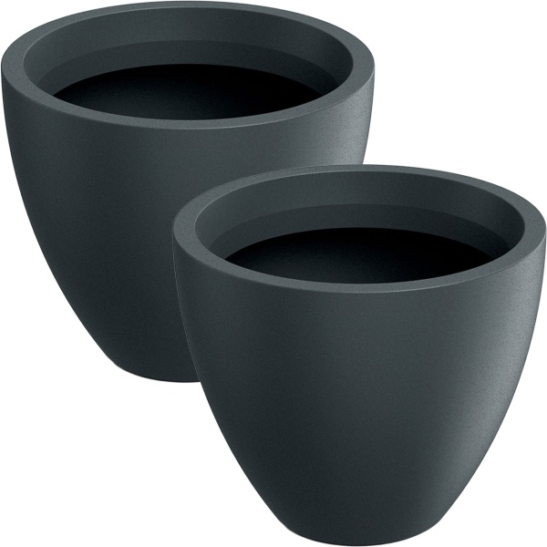 2er-Set Blumentopf Rund 38cm, Graphit – Grosses Pflanzgefäss für Aussen und Innen – Moderne Optik & Edles Design für Garten und Terrasse