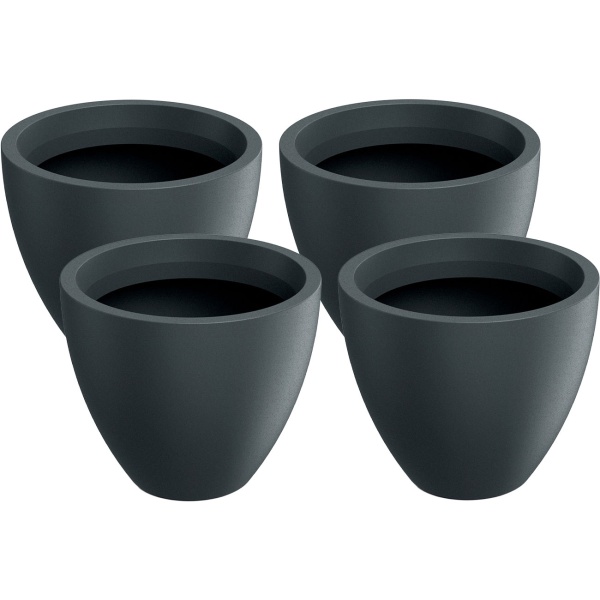 4er-Set Blumentopf Rund 38cm, Graphit – Grosses Pflanzgefäss für Aussen und Innen – Moderne Optik & Edles Design für Garten und Terrasse