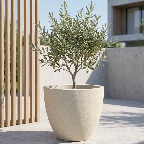 2er-Set Moderner Pflanzkübel Rund Ø58cm in Sand, Blumentopf 86L aus Kunststoff für Innen & Aussen, Frostsicher & UV-Beständig, Leichtgewicht
