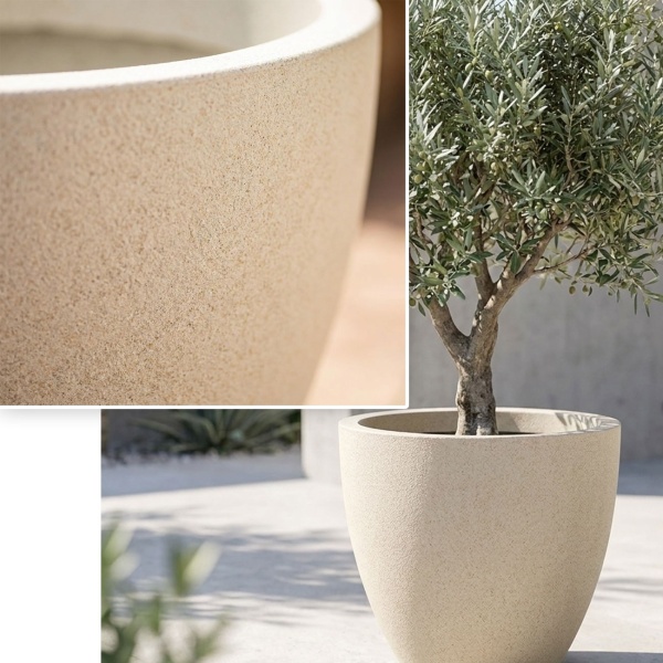 3er-Set Moderner Pflanzkübel Rund Ø58cm in Sand, Blumentopf 86L aus Kunststoff für Innen & Aussen, Frostsicher & UV-Beständig, Leichtgewicht