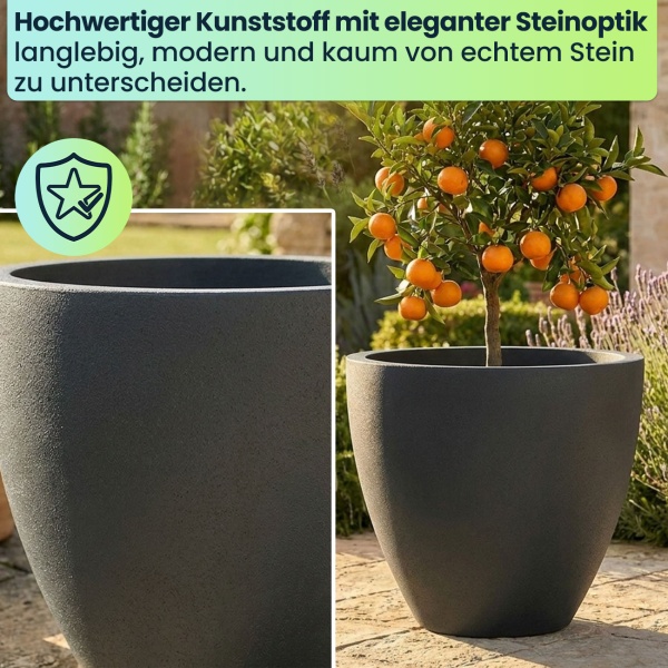 2er-Set Blumentopf Rund 58cm, Graphit – Grosses Pflanzgefäss für Aussen und Innen – Moderne Optik & Edles Design für Garten und Terrasse