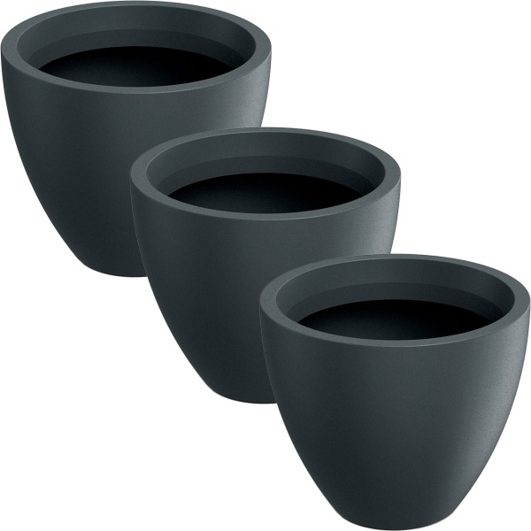 3er-Set Blumentopf Rund 58cm, Graphit – Grosses Pflanzgefäss für Aussen und Innen – Moderne Optik & Edles Design für Garten und Terrasse