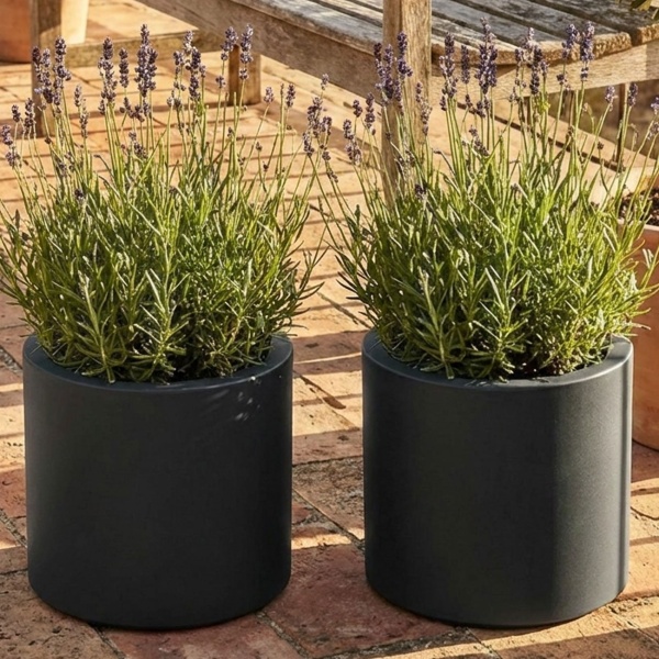 2er-Set Moderner Blumentopf Rund Ø38cm in Anthrazit, Pflanzkübel 19L aus Kunststoff für Innen & Aussen, Frostsicher & UV-Beständig, Leichtgewicht