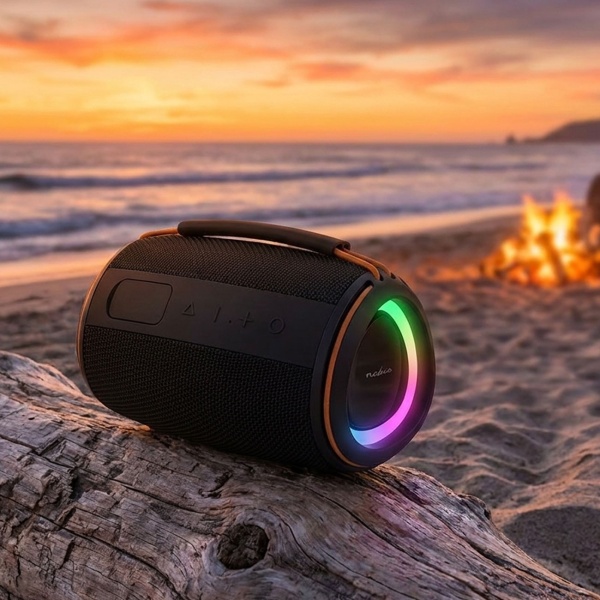 Kompakter Bluetooth 5.4 Lautsprecher, 40W - Mobiler kabelloser Musik-Speaker, tragbar mit Akku für Outdoor & Zuhause, satter Sound, Schwarz/Orange