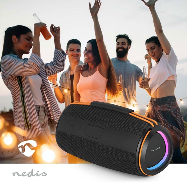 Bluetooth 5.4 Lautsprecher, 60W - Mobiler kabelloser Musik-Speaker, tragbar mit Akku für Outdoor & Zuhause, satter Sound, Schwarz/Orange