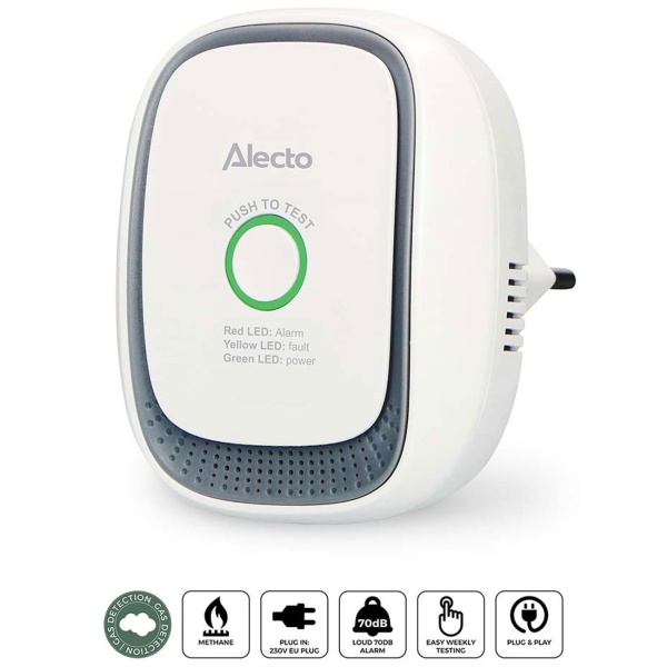 Gasmelder für die Steckdose – Methan & Erdgas Detektor mit 70dB Alarm & LED-Ring – EN50194 zertifiziert – Gaswarner für Küche, Therme & Heizung