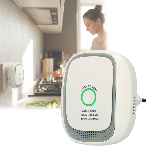 Gasmelder für die Steckdose – Methan & Erdgas Detektor mit 70dB Alarm & LED-Ring – EN50194 zertifiziert – Gaswarner für Küche, Therme & Heizung