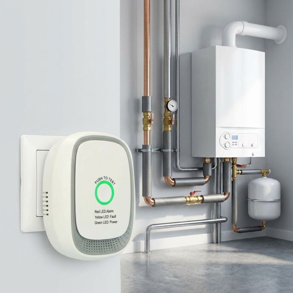 Gasmelder für die Steckdose – Methan & Erdgas Detektor mit 70dB Alarm & LED-Ring – EN50194 zertifiziert – Gaswarner für Küche, Therme & Heizung