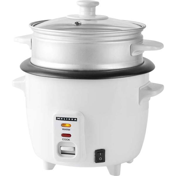 Reiskocher 0,6L mit Dampfgarereinsatz 300W – Antihaftbeschichteter Innentopf, Glasdeckel & Warmhaltefunktion – Inklusive Messbecher & Löffel
