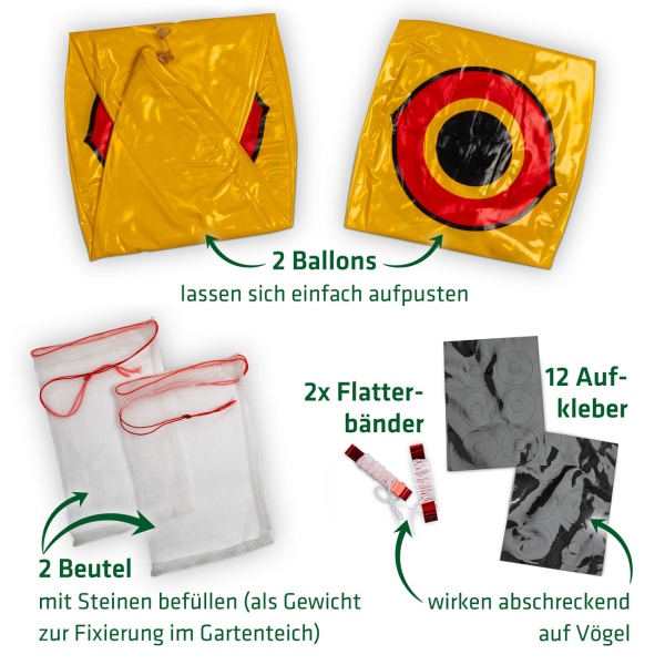 Vogelschreck Ballon 2er-Set: Effektive Vogelabwehr & Reiherabwehr für Garten, Teich, Balkon & Baum – Flexibler Schutz