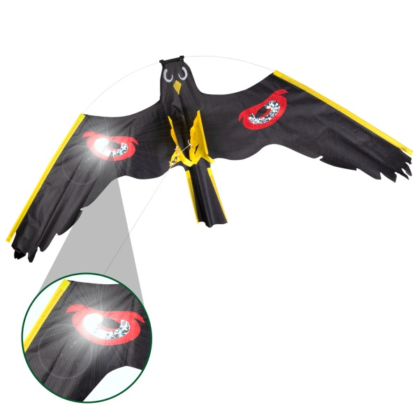 Vogelabwehr-Drachen Set: Grosse fliegende Vogelscheuche mit robustem 9m Fiberglas Teleskopstab für Garten, Felder & Fischteiche