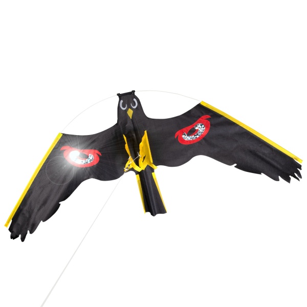 Vogelabwehr-Drachen Set: Grosse fliegende Vogelscheuche mit robustem 9m Fiberglas Teleskopstab für Garten, Felder & Fischteiche