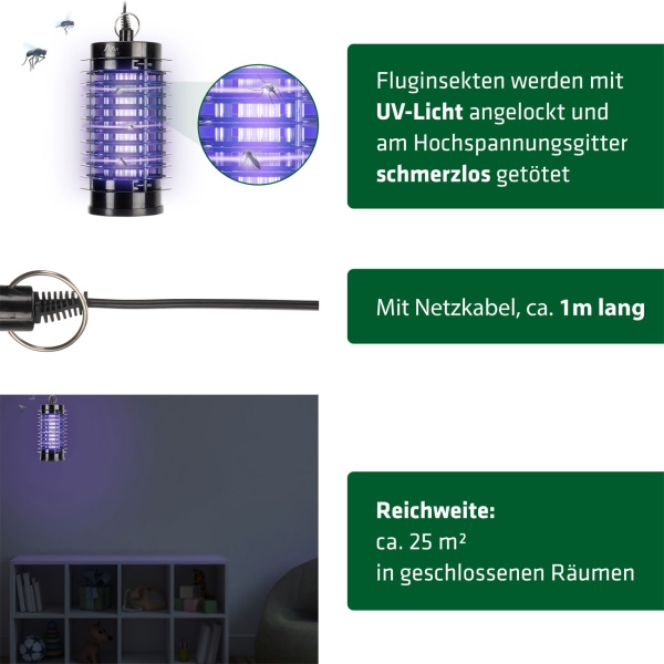 Effektive UV LED Mückenlampe & Fliegenfalle fürs Zimmer 25m² - Kompakte elektrische Insektenfalle für die Wohnung