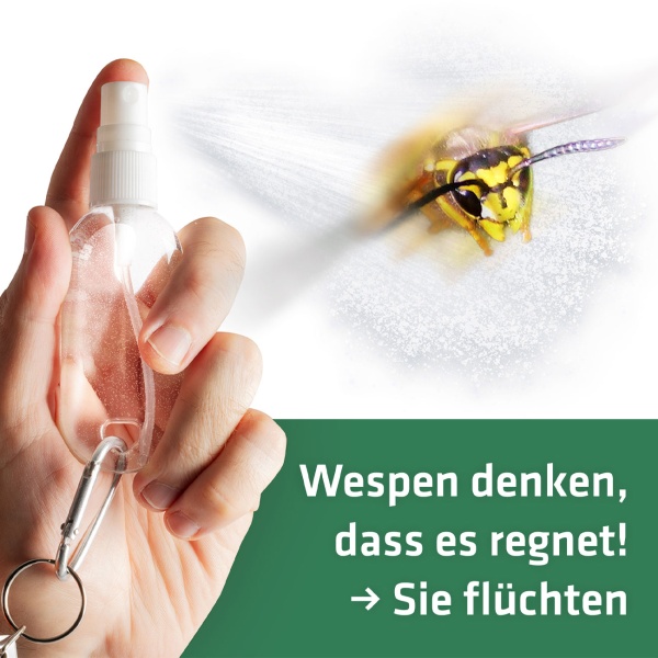 Wespenabwehr Sprühflasche 3er Set mit Karabiner & 65cm Abrollclip - Natürliche Wespenvertreibung ohne Chemie mit Wasser für unterwegs
