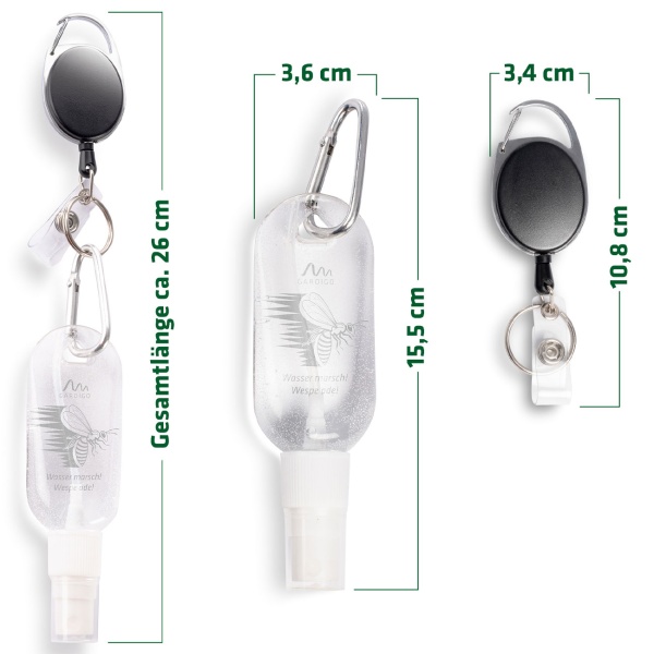 Wespenabwehr Sprühflasche 3er Set mit Karabiner & 65cm Abrollclip - Natürliche Wespenvertreibung ohne Chemie mit Wasser für unterwegs