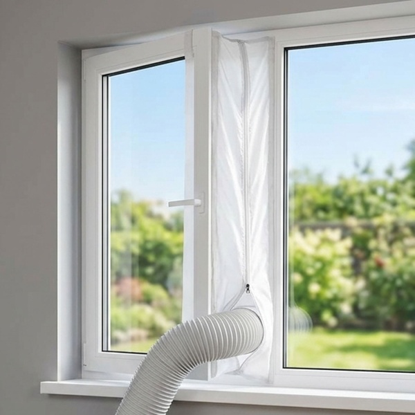 Fensterabdichtung für Mobile Klimageräte 400cm - Universal Fenster-Dichtung gegen Hitze & Insekten - Einfache Klettverschluss-Montage