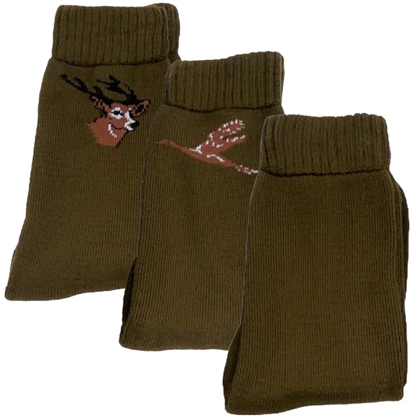 3er-Pack hochwertige Jagdsocken in Khaki, Gr. 39/42 – Mit Hirsch-Motiv, Ente-Motiv & Uni-Design – Atmungsaktive & bequeme Socken für die Jagd & Outdoor