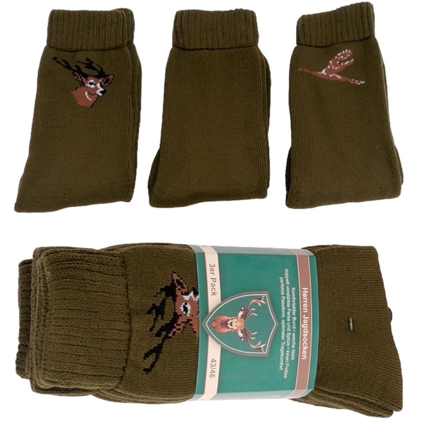 3er-Pack hochwertige Jagdsocken in Khaki, Gr. 39/42 – Mit Hirsch-Motiv, Ente-Motiv & Uni-Design – Atmungsaktive & bequeme Socken für die Jagd & Outdoor
