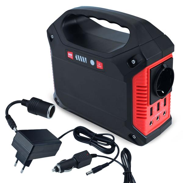 Tragbare Powerstation & Solar-Generator, 155 Wh, 180 Watt, Akku mit 230V & 12V, Leuchte, USB, Reise, Camping, Notstrom