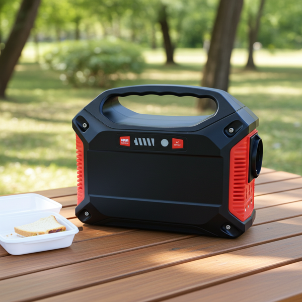 Tragbare Powerstation & Solar-Generator, 155 Wh, 180 Watt, Akku mit 230V & 12V, Leuchte, USB, Reise, Camping, Notstrom