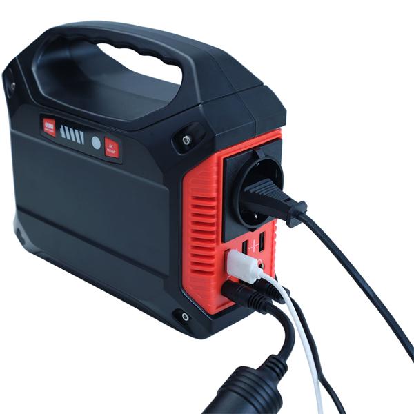 Tragbare Powerstation & Solar-Generator, 155 Wh, 180 Watt, Akku mit 230V & 12V, Leuchte, USB, Reise, Camping, Notstrom