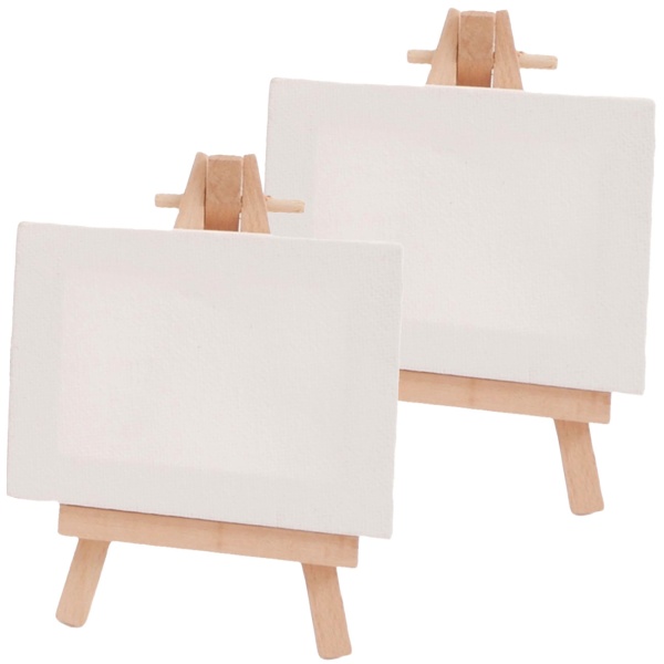 2er-Set Mini Holz Staffelei inkl. Leinwand (7 x 9 cm) – Perfektes Set für kreative Kunstwerke, Tischdeko, Hochzeitskarten oder kleine DIY Bastelprojekte zu Hause