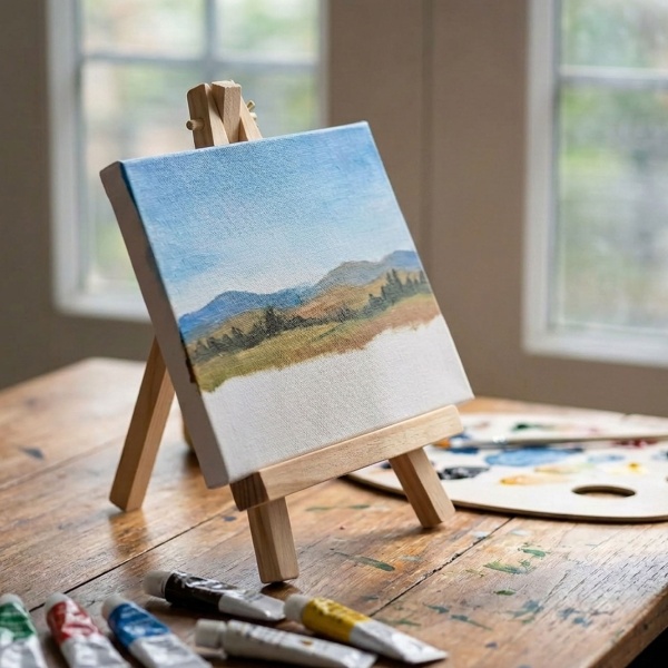 2er-Set Mini Holz Staffelei inkl. Leinwand (7 x 9 cm) – Perfektes Set für kreative Kunstwerke, Tischdeko, Hochzeitskarten oder kleine DIY Bastelprojekte zu Hause