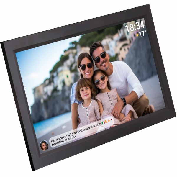 Interaktiver digitaler Bilderrahmen mit WLAN, Schwarz - Grosser Full HD Fotorahmen 15.6 Zoll als smarte Geschenkidee für Oma, Opa und Familie