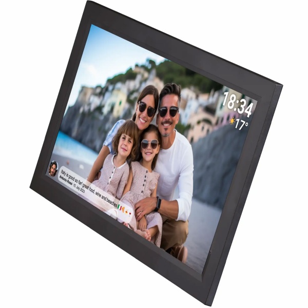 Interaktiver digitaler Bilderrahmen mit WLAN, Schwarz - Grosser Full HD Fotorahmen 15.6 Zoll als smarte Geschenkidee für Oma, Opa und Familie