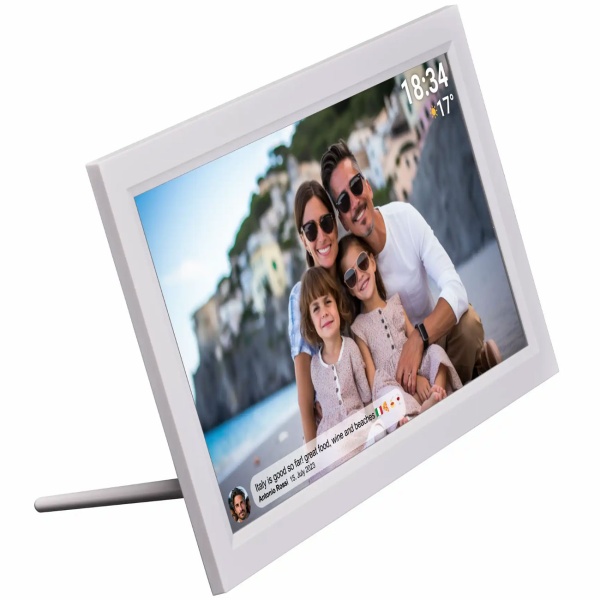 Interaktiver digitaler Bilderrahmen mit WLAN, Weiss - Grosser Full HD Fotorahmen 15.6 Zoll als smarte Geschenkidee für Oma, Opa und Familie