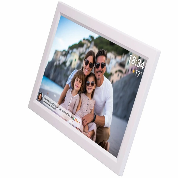 Interaktiver digitaler Bilderrahmen mit WLAN, Weiss - Grosser Full HD Fotorahmen 15.6 Zoll als smarte Geschenkidee für Oma, Opa und Familie