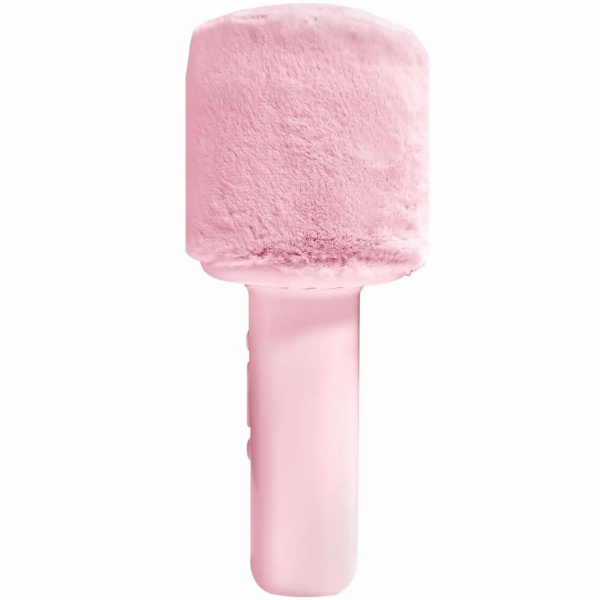 Bluetooth Karaoke Mikrofon mit Lautsprecher & flauschiger Oberseite Rosa – Tolles Bluetooth Party Mikrophon für Gesang, Feiern & Spass unterwegs