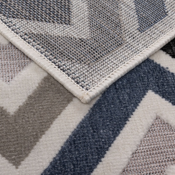 Robuster Outdoorteppich 80x150cm, Grau-Marineblau - Wetterfester Rauten Teppich für Balkon, Terrasse & Indoor, pflegeleicht