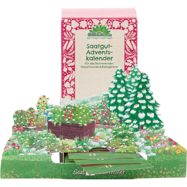 Saatgut-Adventskalender Winterlandschaft – 24 Überraschungen Gemüse Kräuter Blumen Samen - Geschenk für Gärtner & Hobbygärtner