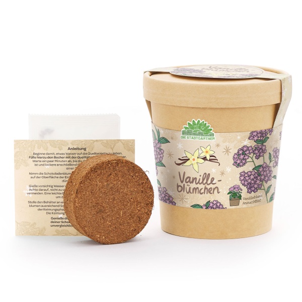 2er-Set Vanilleblume Anzuchtset im Becher – Pflanzset mit Duft-Saatgut, Quelltablette & Anleitung – Nachhaltige Geschenkidee zu Weihnachten