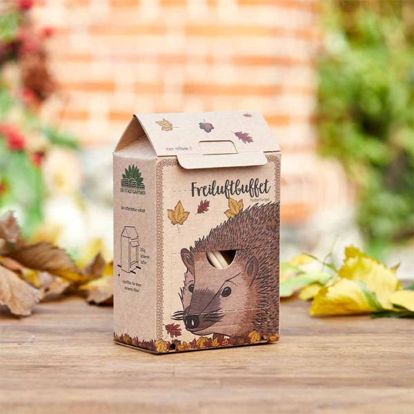 Freiluftbuffet Igel - Igelfutter Futterstation Komplettset - Artgerechtes Igelfutter mit Insekten - Plastikfreie Box, Made in Germany