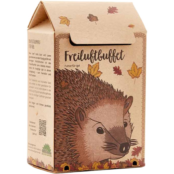 Freiluftbuffet Igel - Igelfutter Futterstation Komplettset - Artgerechtes Igelfutter mit Insekten - Plastikfreie Box, Made in Germany
