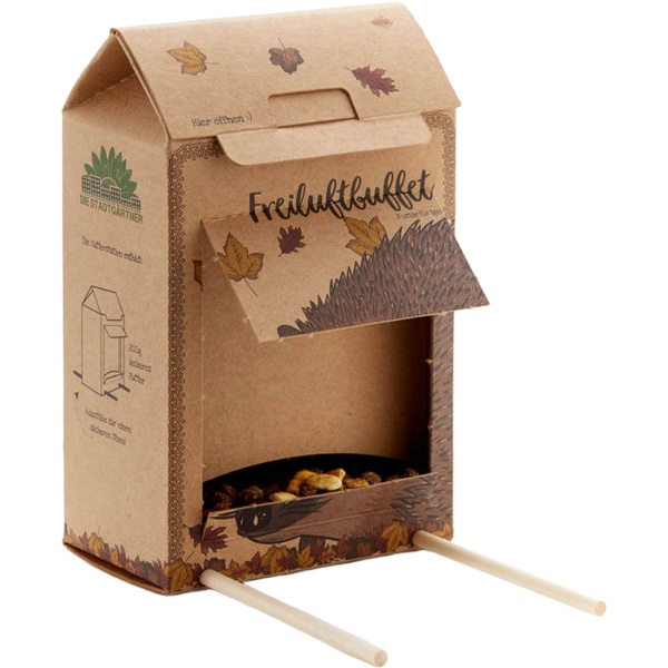 Freiluftbuffet Igel - Igelfutter Futterstation Komplettset - Artgerechtes Igelfutter mit Insekten - Plastikfreie Box, Made in Germany