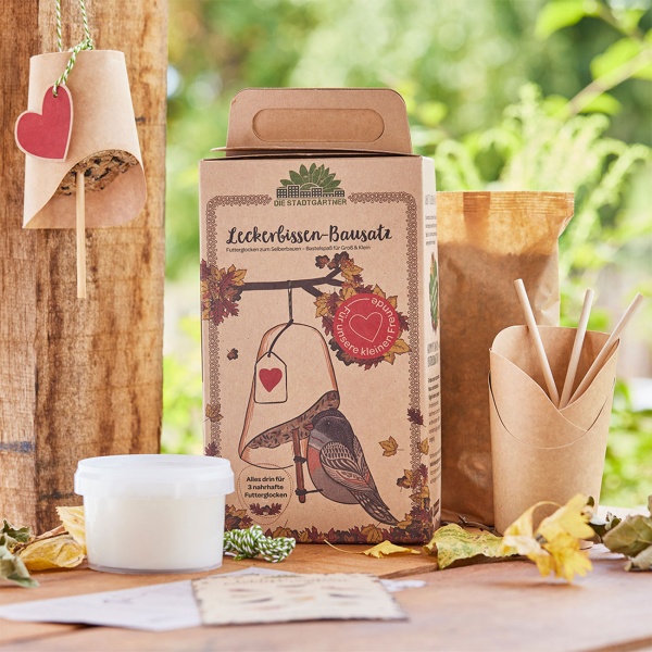 Leckerbissen Bausatz Wildtierwelt - 3 Futterglocken DIY Bastelset für Kinder - Winter Futterstellen für Wildvögel mit Kokosfett