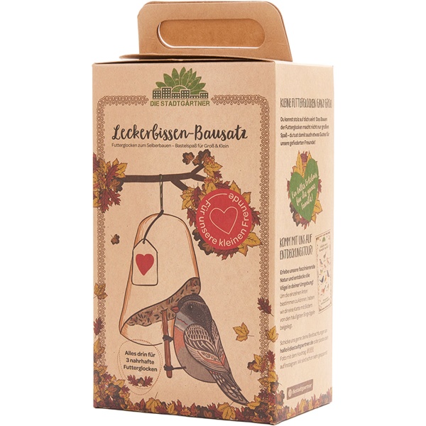 Leckerbissen Bausatz Wildtierwelt - 3 Futterglocken DIY Bastelset für Kinder - Winter Futterstellen für Wildvögel mit Kokosfett