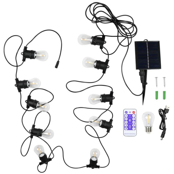 Solar LED Lichterkette Warmweiss 8m: 10 Lampen, IP44 Wetterfest - Mit Fernbedienung, perfekt für Garten, Balkon, Terrasse & als Party Deko