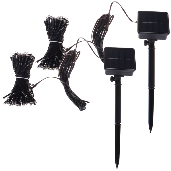 2er-Set Solar Lichterkette mit je 100 warmweissen LEDs für den Aussenbereich: je 12,5m Gesamtlänge, automatischer Dämmerungssensor, ideal für Garten, Balkon & Terrasse