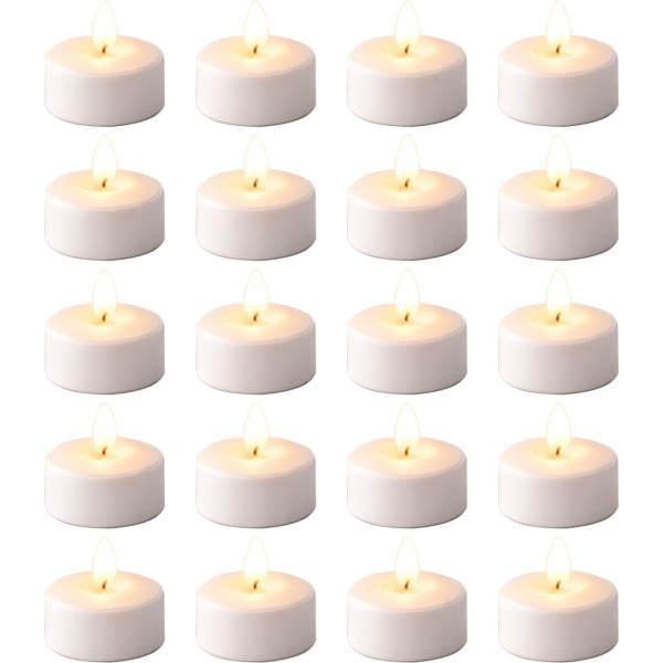 20 LED Teelichter warmweiss mit Flackereffekt in Box - Elektrische Teelichter mit Batterie für Dekoration, Hochzeit, Geburtstag & Party, Weiss