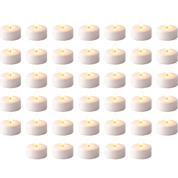 40 LED Teelichter warmweiss mit Flackereffekt in Box - Elektrische Teelichter mit Batterie für Dekoration, Hochzeit, Geburtstag & Party, Weiss