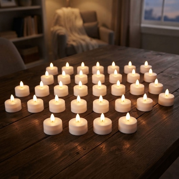 40 LED Teelichter warmweiss mit Flackereffekt in Box - Elektrische Teelichter mit Batterie für Dekoration, Hochzeit, Geburtstag & Party, Weiss