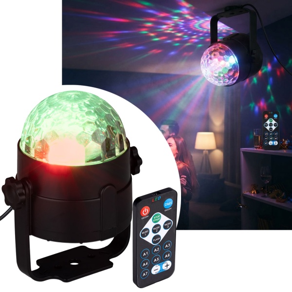 Disco-Lichtprojektor mit Musiksensor und Fernbedienung, verschiedene bunte Lichtmuster, LED Partybeleuchtung mit USB-A für Party und Zimmer