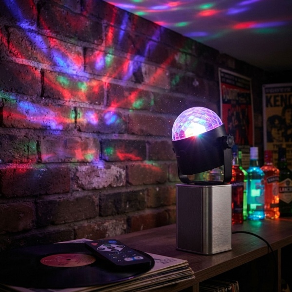 Disco-Lichtprojektor mit Musiksensor und Fernbedienung, verschiedene bunte Lichtmuster, LED Partybeleuchtung mit USB-A für Party und Zimmer