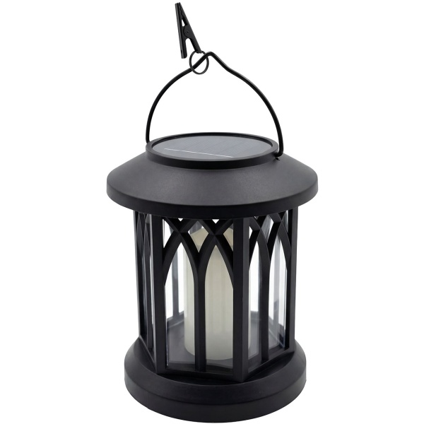 2er-Set LED Solar Laterne im Retro Gehäuse für Garten und Balkon, mit weisser LED Kerze und Flammeneffekt, 12 warmweisse SMD LEDs, zum Hinstellen und Hängen